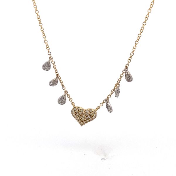 14K Yellow and White Gold Diamond Heart with Diamond Dangle Necklace Gray's Jewelers Bespoke Saint James, NY