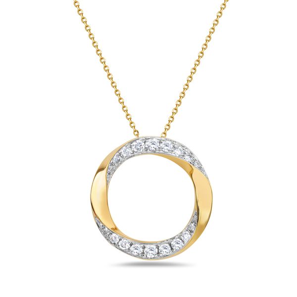 14K Yellow Gold Diamond Twist Circle Necklace Gray's Jewelers Bespoke Saint James, NY