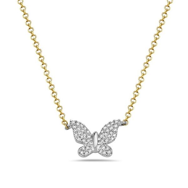 14K Yellow and White Gold Diamond Butterfly Necklace Gray's Jewelers Bespoke Saint James, NY