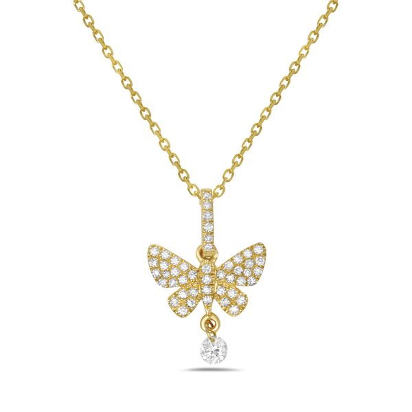14K Yellow Gold Diamond Butterfly with Diamond Dangle Necklace Gray's Jewelers Bespoke Saint James, NY