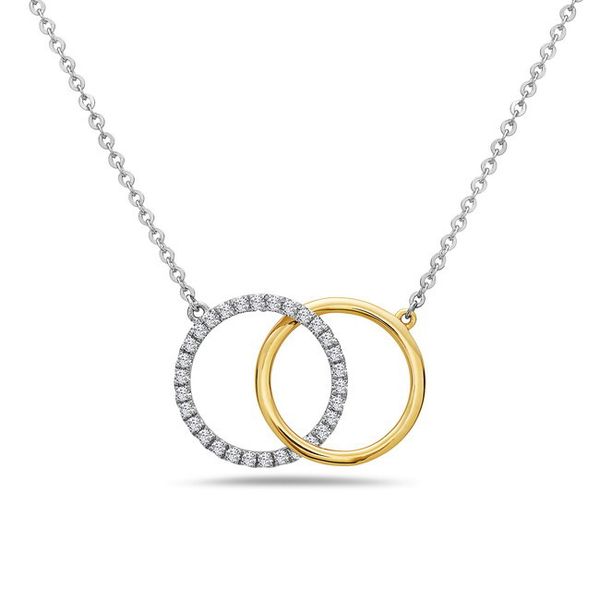 14K  Two Tone Yellow And White Diamond Interlock Circle Pendant Gray's Jewelers Bespoke Saint James, NY