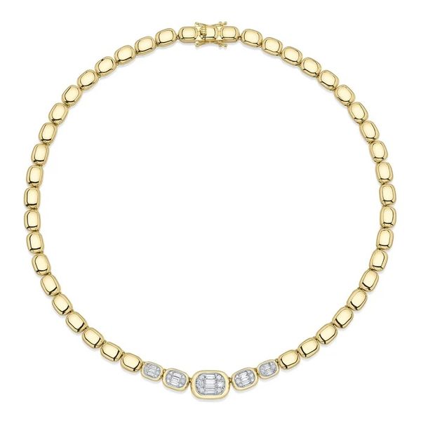 14K Yellow Gold Diamond Baguette Necklace Gray's Jewelers Bespoke Saint James, NY