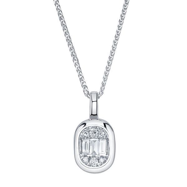 14K White Gold Diamond Baguette Chopin Chain Necklace Gray's Jewelers Bespoke Saint James, NY