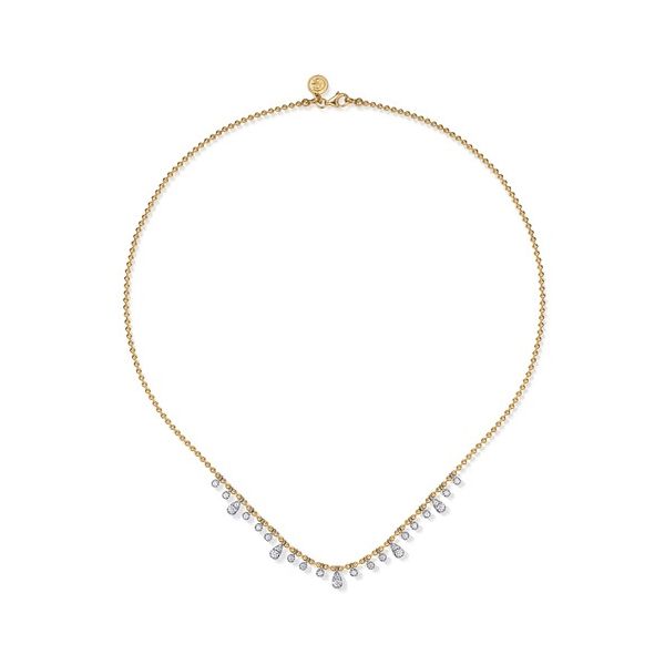 14K White and Yellow Gold Diamond Layered Droplet Bujukan Necklace Image 2 Gray's Jewelers Bespoke Saint James, NY
