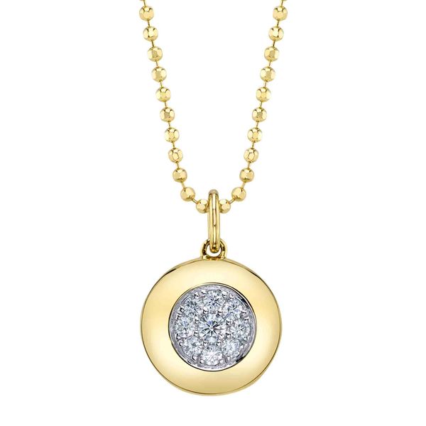 14K Yellow Gold Diamond Circle Faceted Ball Chain Necklace Gray's Jewelers Bespoke Saint James, NY