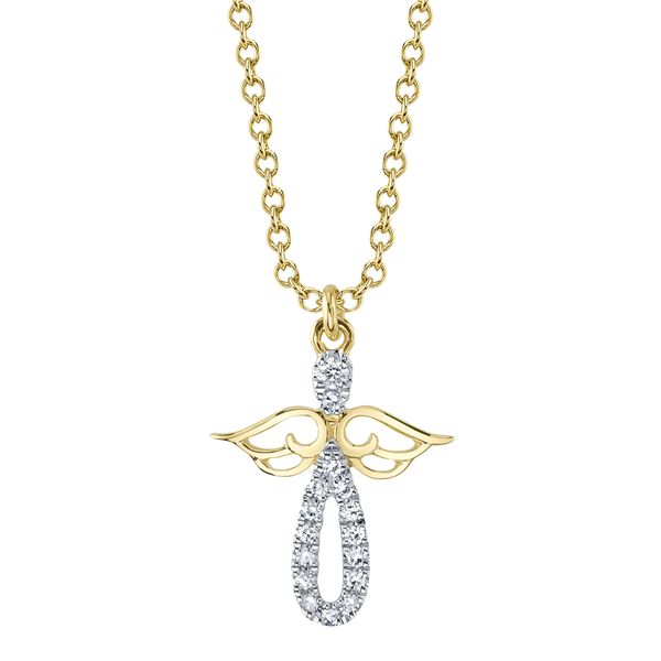 14K Yellow Gold Diamond Angel Necklace Gray's Jewelers Bespoke Saint James, NY