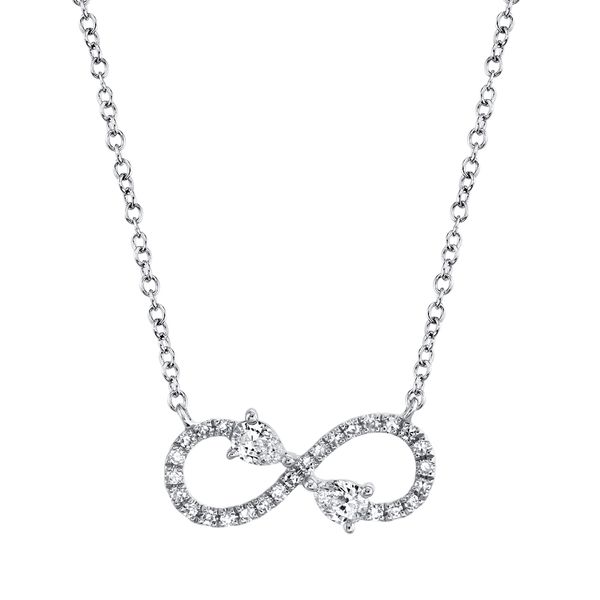 14K WHITE GOLD DIAMOND INFINITY NECKLACE Gray's Jewelers Bespoke Saint James, NY