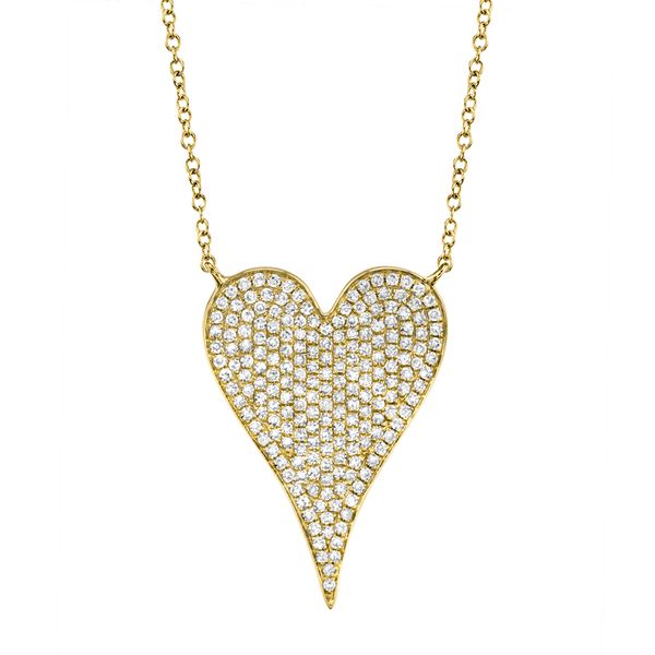 14K Yellow Gold Diamond Pave Heart Pendant Necklace Gray's Jewelers Bespoke Saint James, NY