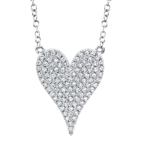 14K White Gold Diamond Pave Heart Necklace Gray's Jewelers Bespoke Saint James, NY
