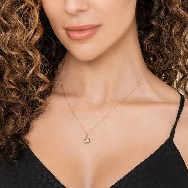 14K White & Yellow Gold Bujukan and Diamond Pave Heart Pendant Necklace Image 3 Gray's Jewelers Bespoke Saint James, NY