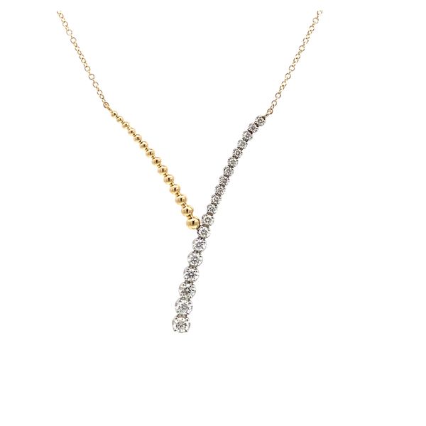 14K White and Yellow Gold Bujukan Beads and Diamond Y Necklace Gray's Jewelers Bespoke Saint James, NY