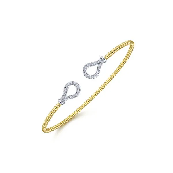 14K Yellow-White Gold Open Bujukan Bangle with Diamond Teardrops Image 2 Gray's Jewelers Bespoke Saint James, NY