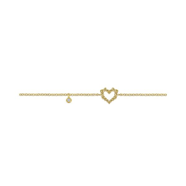 14K Yellow Gold Heart Bracelet with Diamond Bezel Charm Image 2 Gray's Jewelers Bespoke Saint James, NY