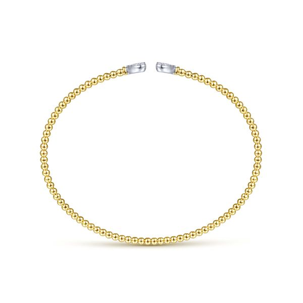 14K Yellow Gold Bujukan Split Cuff Bracelet with White Gold Pavé Diamond Hearts Image 3 Gray's Jewelers Bespoke Saint James, NY