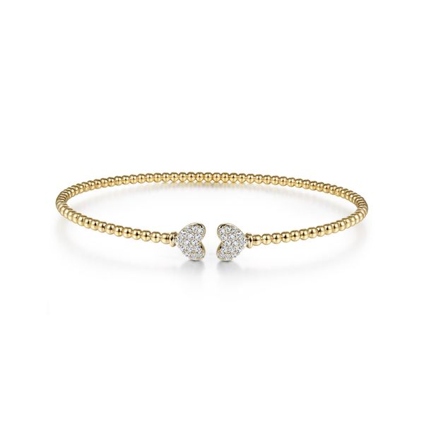 14K Yellow Gold Bujukan Split Cuff Bracelet with White Gold Pavé Diamond Hearts Gray's Jewelers Bespoke Saint James, NY