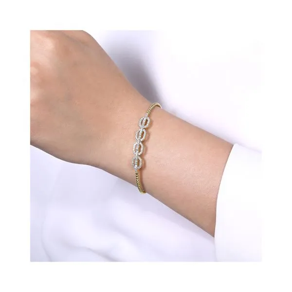 14K Yellow Gold Bujukan Bead Cuff Bracelet with Diamond Pavé Links Image 4 Gray's Jewelers Bespoke Saint James, NY