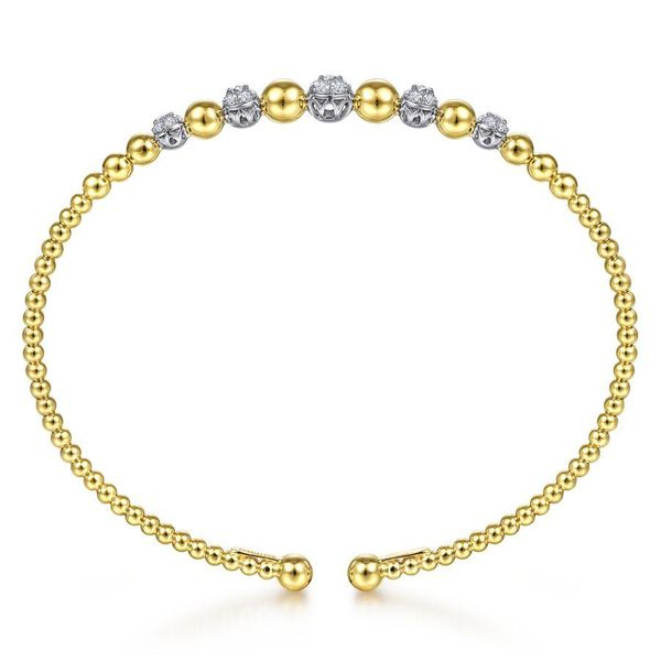 14K Yellow-White Gold Bujukan Bead Cuff Bracelet with Pavé Diamond Stations Image 3 Gray's Jewelers Bespoke Saint James, NY