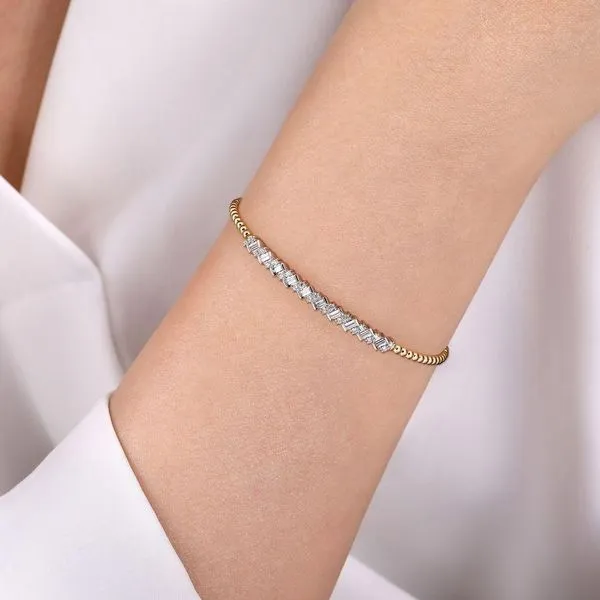 14K White-Yellow Gold Bujukan Baguette Diamond Cuff Bracelet Image 4 Gray's Jewelers Bespoke Saint James, NY