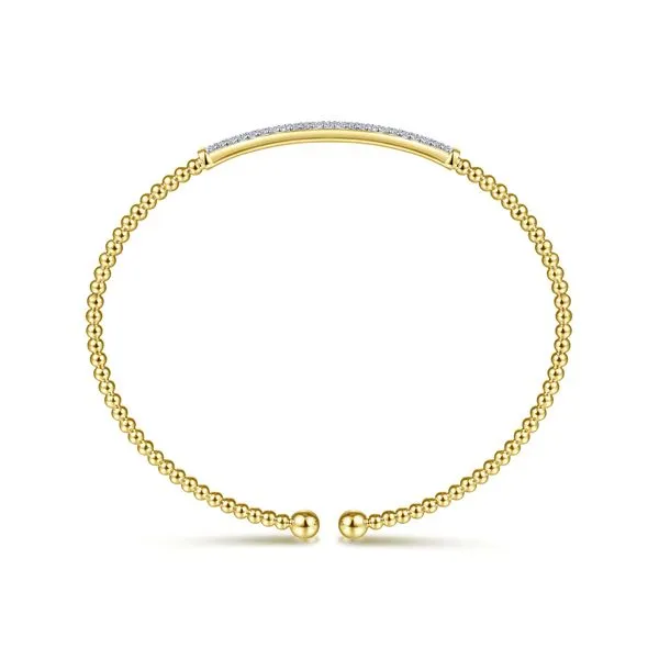 14K Yellow Gold Bujukan Split Cuff Bracelet with Diamond Pavé Bar Image 3 Gray's Jewelers Bespoke Saint James, NY