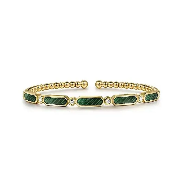 14K Yellow Gold Diamond and Malachite Bujukan Bangle Gray's Jewelers Bespoke Saint James, NY