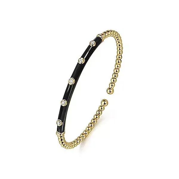 14K Yellow Gold Bujukan Beads and Diamond Split Bangle with Black Enamel Image 2 Gray's Jewelers Bespoke Saint James, NY