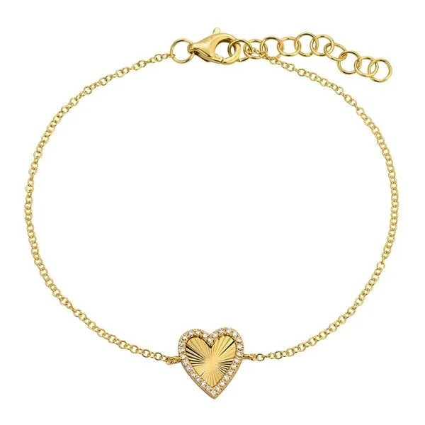 14k Yellow Gold Lines / Fluted Heart Diamond Chain Bracelet Gray's Jewelers Bespoke Saint James, NY