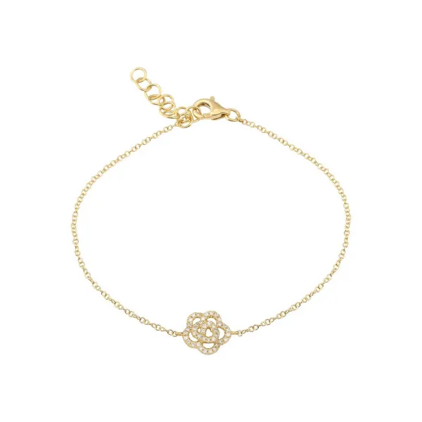 14k Yellow Gold Camellia Flower Diamond Bracelet Gray's Jewelers Bespoke Saint James, NY