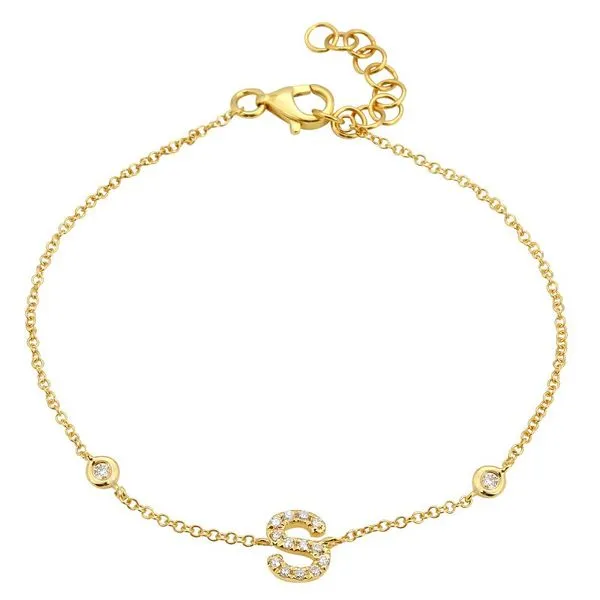 14K Yellow Gold Diamond Initial S Bracelet Gray's Jewelers Bespoke Saint James, NY
