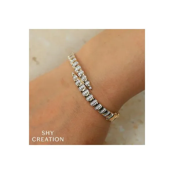 14K Yellow Gold Diamond Bypass Bangle Bracelet Image 2 Gray's Jewelers Bespoke Saint James, NY