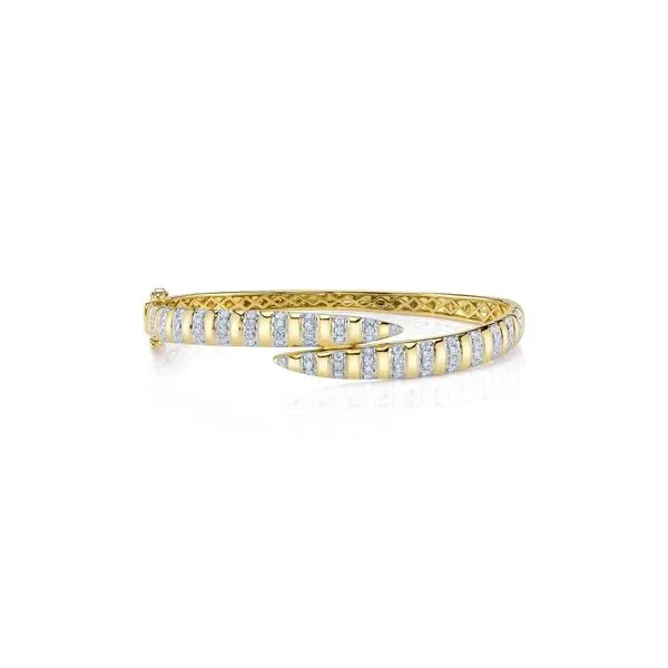 14K Yellow Gold Diamond Bypass Bangle Bracelet Gray's Jewelers Bespoke Saint James, NY