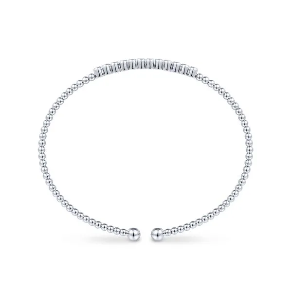 14K White Gold Bujukan Bead Cuff Bracelet with Bezel Set Diamond Stations Image 3 Gray's Jewelers Bespoke Saint James, NY