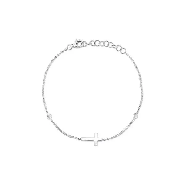 14K White Gold Diamond Bezel Cross Bracelet Gray's Jewelers Bespoke Saint James, NY
