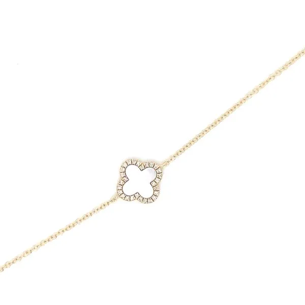 14K Yellow Gold Mother of Pearl and Diamond Clover Bracelet Gray's Jewelers Bespoke Saint James, NY