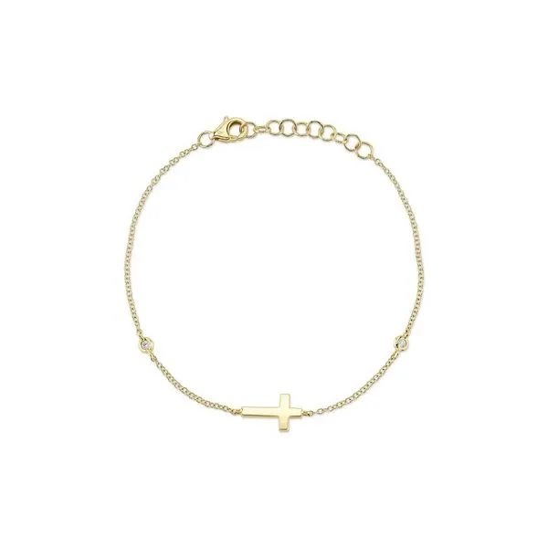14K Yellow Gold Diamond Bezel Cross Bracelet Gray's Jewelers Bespoke Saint James, NY