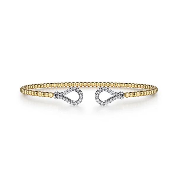 14K Yellow-White Gold Bujukan Diamond Teardrops Bangle Gray's Jewelers Bespoke Saint James, NY