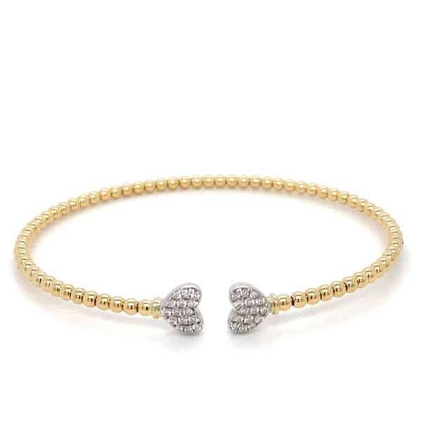 14K Yellow and White Gold Bujukan Diamond Hearts Split Bangle Bracelet Gray's Jewelers Bespoke Saint James, NY