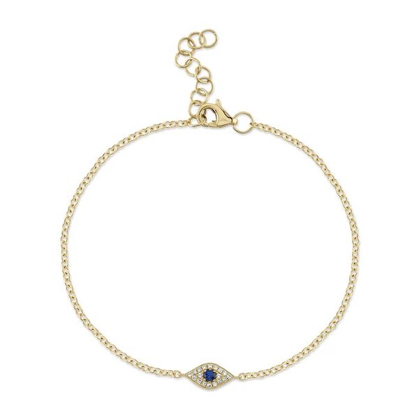 14K Yellow Gold Diamond and Sapphire Evil Eye Bracelet Gray's Jewelers Bespoke Saint James, NY