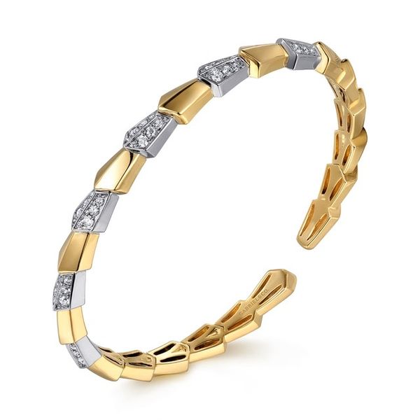 14K Mix of White and Yellow Gold Diamond Bangle Image 2 Gray's Jewelers Bespoke Saint James, NY
