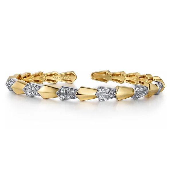 14K Mix of White and Yellow Gold Diamond Bangle Gray's Jewelers Bespoke Saint James, NY