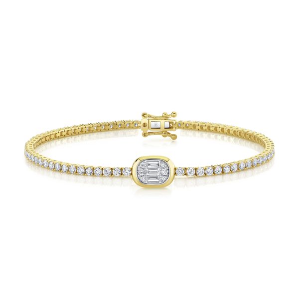 14K Yellow Gold Diamond  Baguette Bracelet Gray's Jewelers Bespoke Saint James, NY