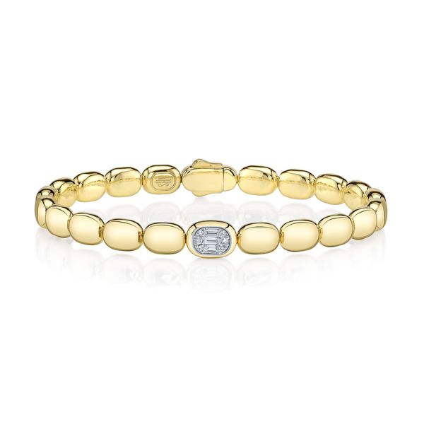 14K Yellow Gold Diamond Baguette Bangle Bracelet Gray's Jewelers Bespoke Saint James, NY