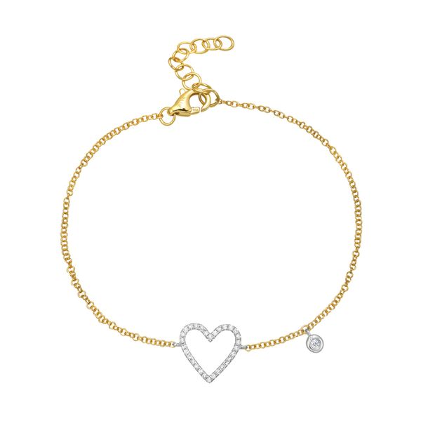 14K Yellow and White Gold Diamond Heart Bracelet Gray's Jewelers Bespoke Saint James, NY