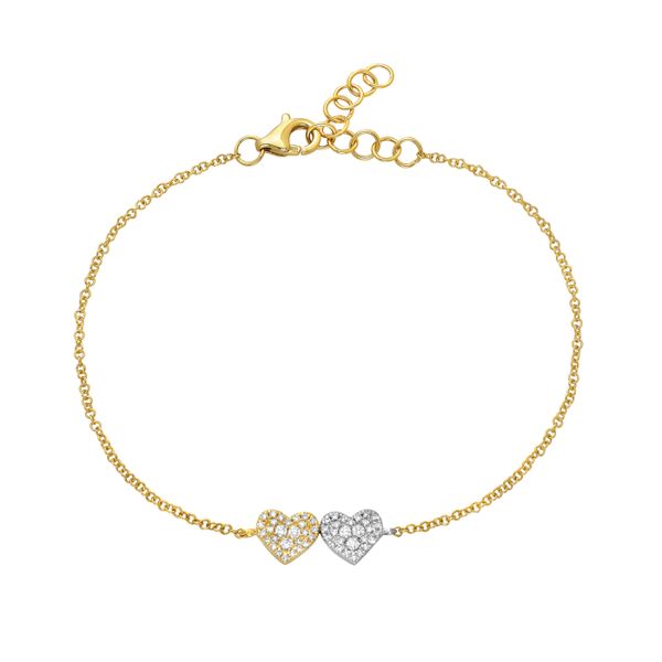 14K Two Tone Gold Diamond Hearts Bracelet Gray's Jewelers Bespoke Saint James, NY