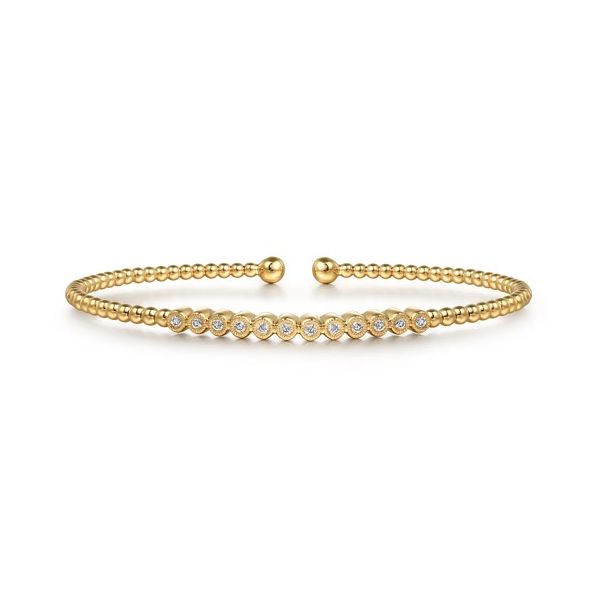 14K Yellow Gold Bujukan Bead Diamond Bangle Gray's Jewelers Bespoke Saint James, NY