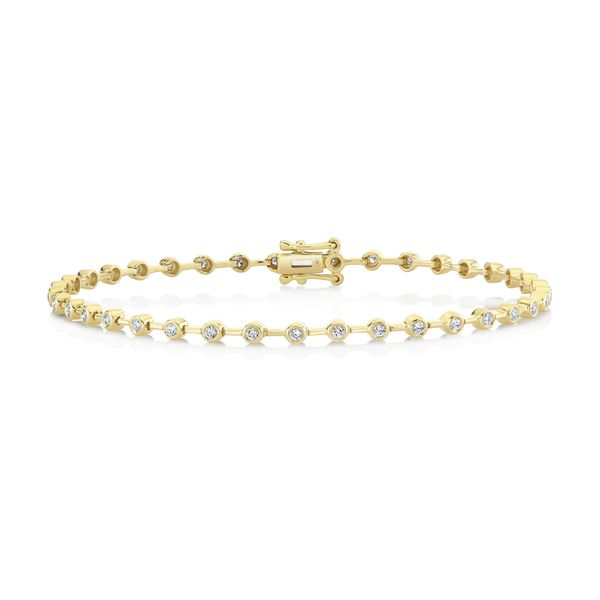 14K Yellow Gold Diamond Bezel Tennis Bracelet Gray's Jewelers Bespoke Saint James, NY