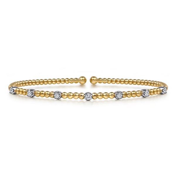 14K White-Yellow Gold Bujukan Diamond Cluster Stations Bangle Gray's Jewelers Bespoke Saint James, NY