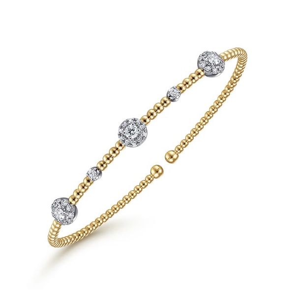 14K White-Yellow Gold Bujukan Diamond Cluster Stations Bangle Image 2 Gray's Jewelers Bespoke Saint James, NY