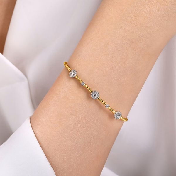 14K White-Yellow Gold Bujukan Diamond Cluster Stations Bangle Image 4 Gray's Jewelers Bespoke Saint James, NY