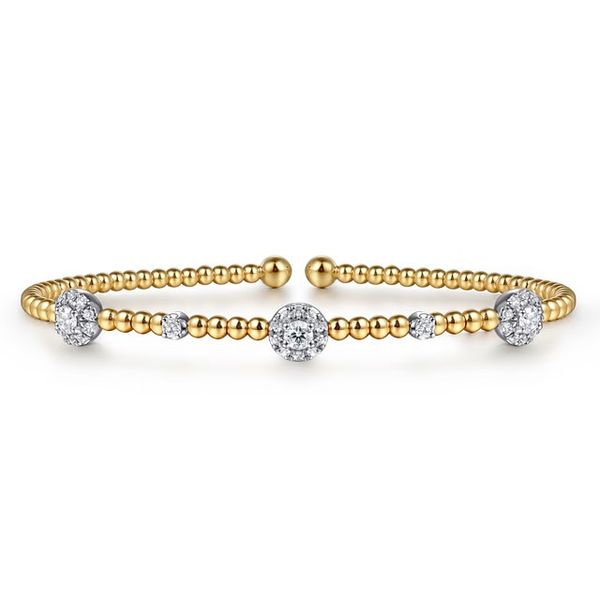 14K White-Yellow Gold Bujukan Diamond Cluster Stations Bangle Gray's Jewelers Bespoke Saint James, NY