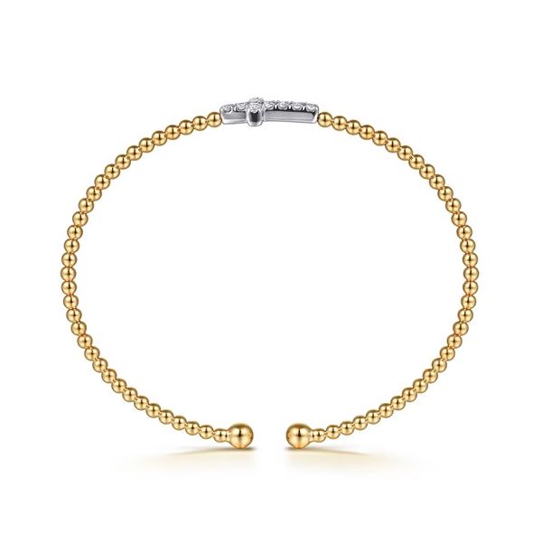 14K White & Yellow Gold Bujukan and Diamond Cross Split Bangle Bracelet Image 3 Gray's Jewelers Bespoke Saint James, NY